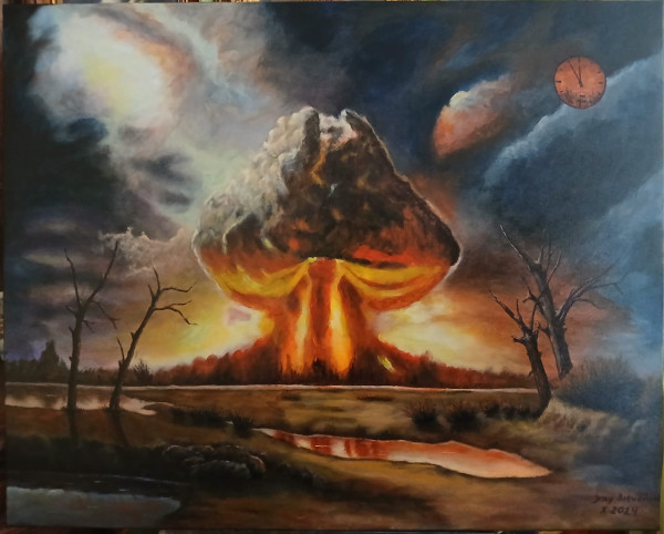 Wybuch bomby jądrowej z cyklu Zegar zagłady tyka - akryl na płótnie 80X100 cm.jpg
